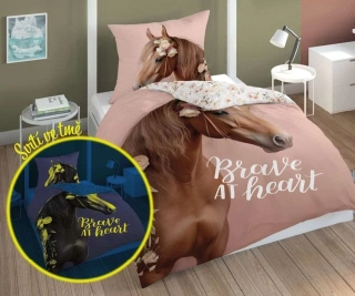 DETEXPOL Povlečení Kůň romantic heart svítící Bavlna, 140/200, 70/80 cm